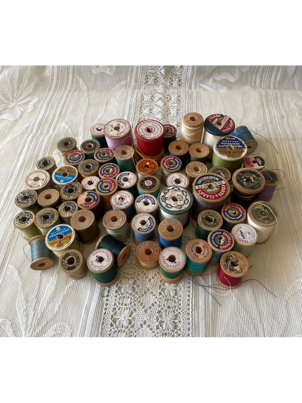 Vintage Wooden Thread Spools Lot of 60 Crafting Sewing Primitive Decor - Picture 1 of 5